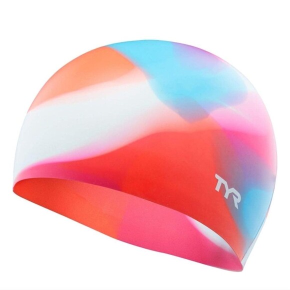 TYR Tie Dye Silicone Youth Fit Cap In Pink/Blue - Picture 2 of 5